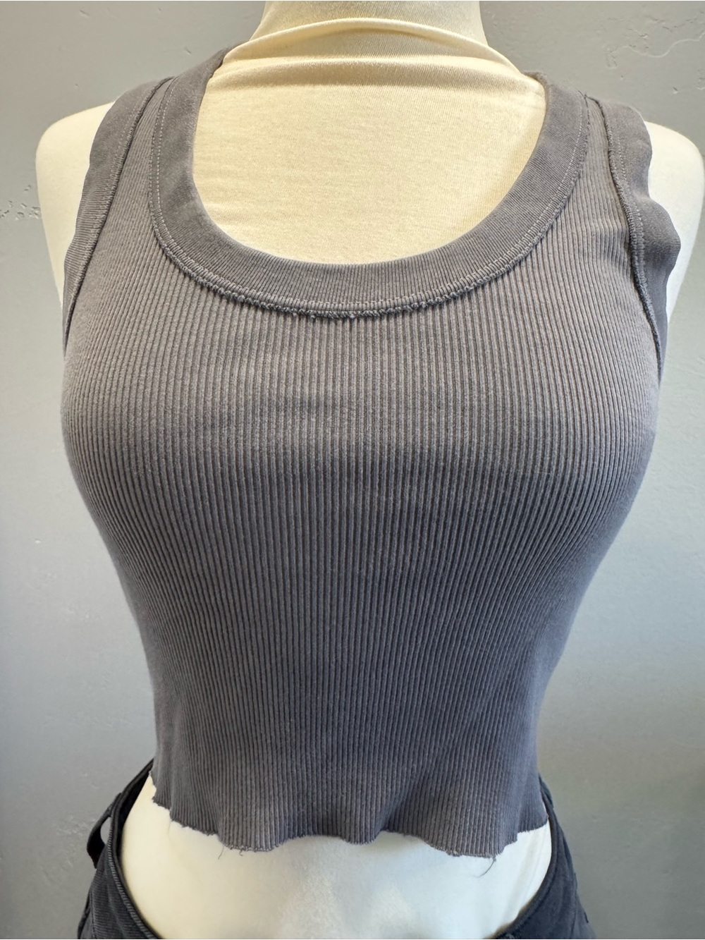 Brandy Melville Connor Mineral Wash Ribbed Crop Tank Top * Charcoal Gray 1SZ